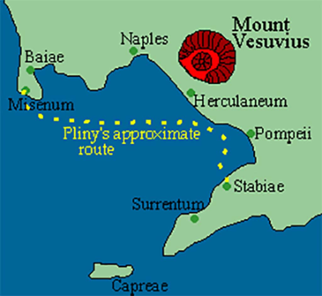 Plan Bay Of Naples 79AD Pliny Approximate Route 